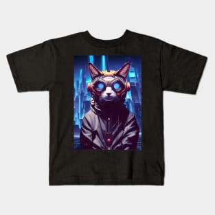 Cool Japanese Techno Cat In Japan Neon City Kids T-Shirt